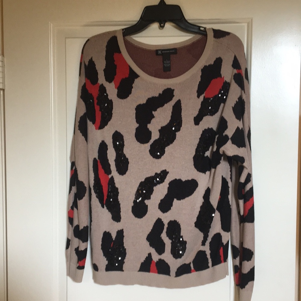 INC Animal Print Sweater With Black Sequins.